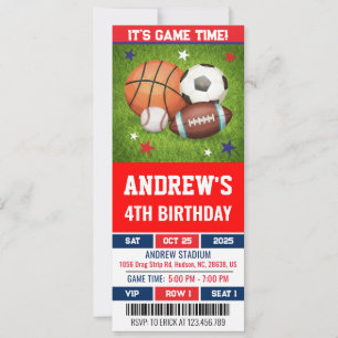 Convite de Aniversário de Bilhete de Esportes Todo