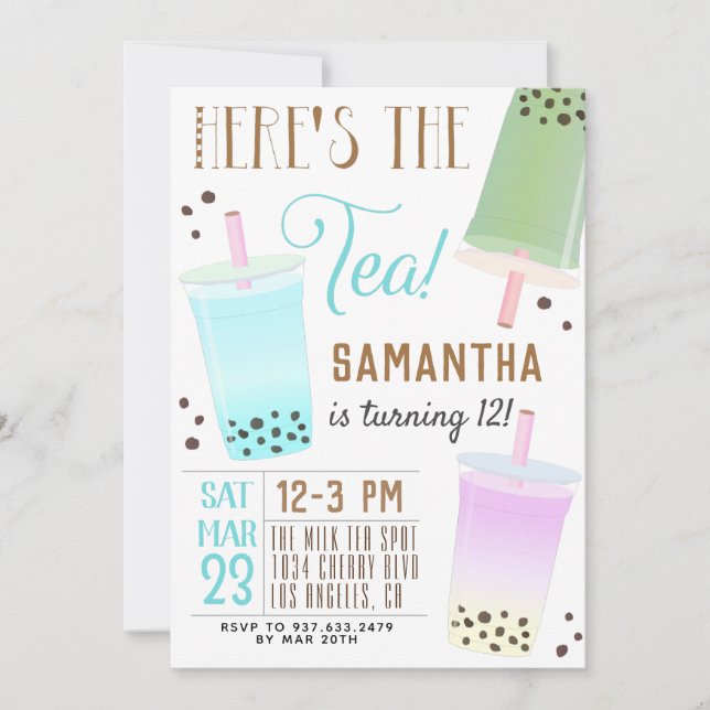 Convite De Aniversário De Boba Milk Tea (Frente)