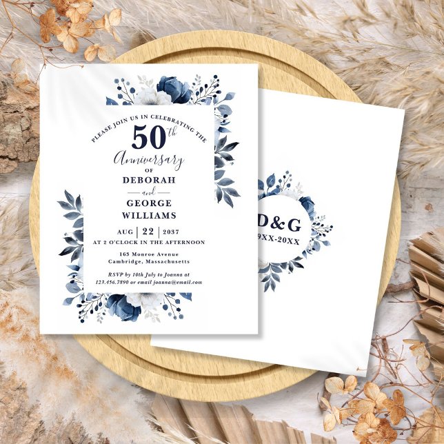 Convite de Aniversário de Bodas de 50 Anos com Flo (Budget Floral 50th Wedding Anniversary Invitation)