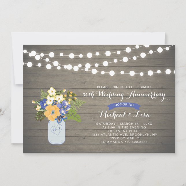 Convite de Aniversário de Bodas de Madeira Rústica (Frente)