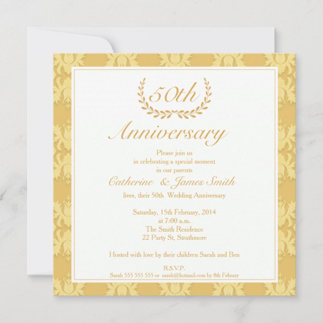 Convite de Aniversário de Bodas de Ouro de 50 anos (Frente)