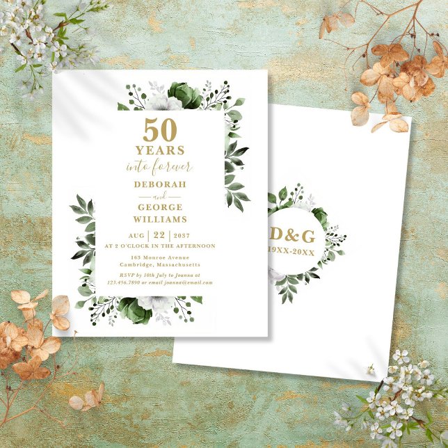 Convite de Aniversário de Bodas de Ouro de 50 anos (Budget Gold 50th Wedding Anniversary Invitation)