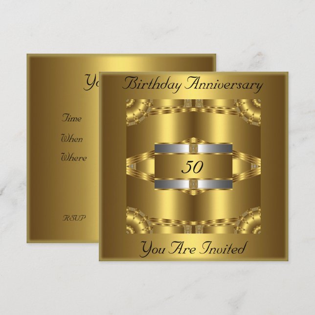 Convite de Aniversário de Bodas de Ouro e Prata (Frente/Verso)