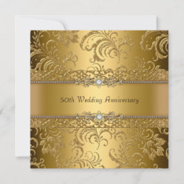 Convite de Aniversário de Bodas de Ouro Floral Dou