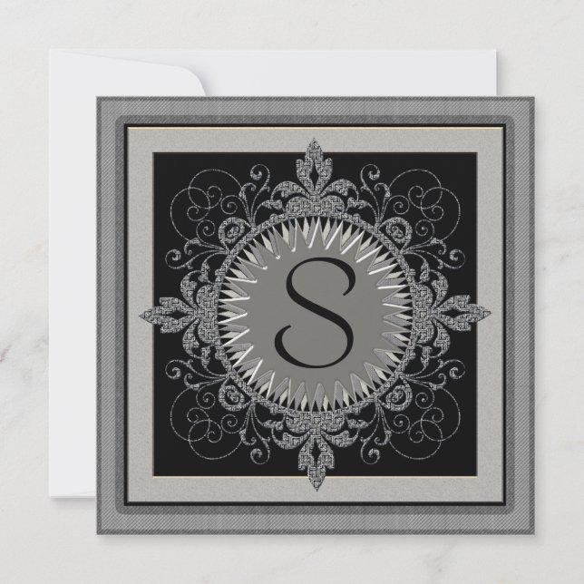 Convite de Aniversário de Bodas Monogram (Frente)