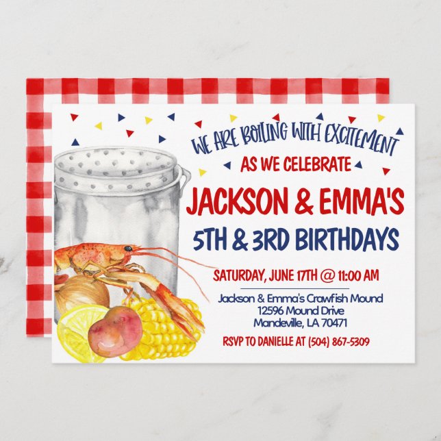 Convite de Aniversário de Boil de Lagostim (Frente/Verso)