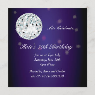 Convite de aniversário de Bola de Disco Roxo