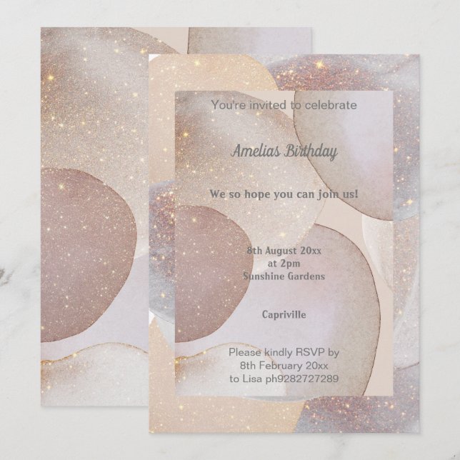 CONVITE DE ANIVERSÁRIO DE BOLHA DE ESPAÇO LUXE (Frente/Verso)