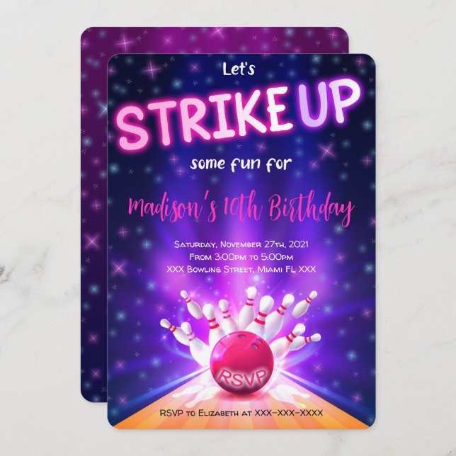 Convite de Aniversário de Boliche (Frente/Verso)