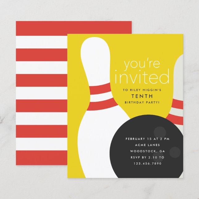 Convite de Aniversário de Boliche (Frente/Verso)