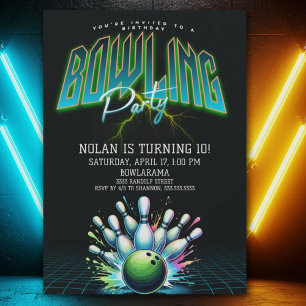 Convite de Aniversário de Boliche Neon para Menino