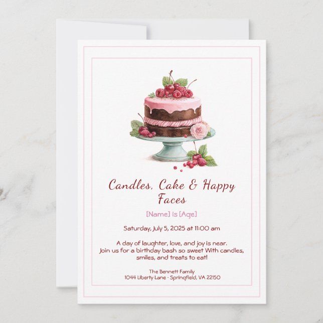 Convite de Aniversário de Bolo de Aquarela – choco (Frente)