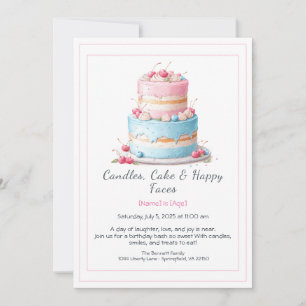 Convite de Aniversário de Bolo de Aquarela – rosa