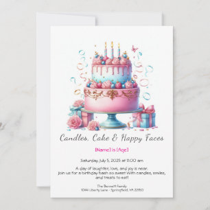 Convite de Aniversário de Bolo de Aquarela – rosa