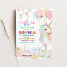 Convite de Aniversário de Bolo de Unicórnio Colori