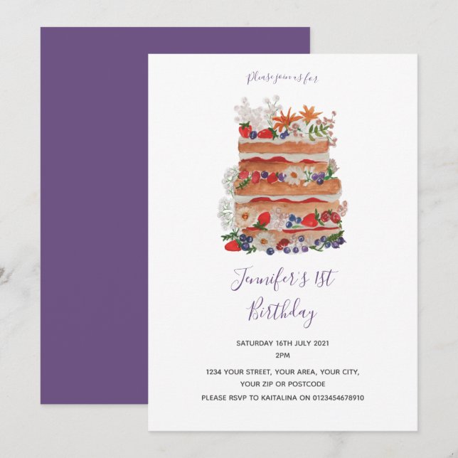 Convite de aniversário de Bolo Vintage (Frente/Verso)