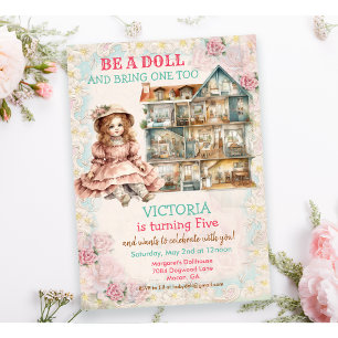 Convite de Aniversário de Boneca de Bebê Antiga -