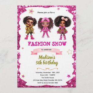 Convite de aniversário de boneca fashion