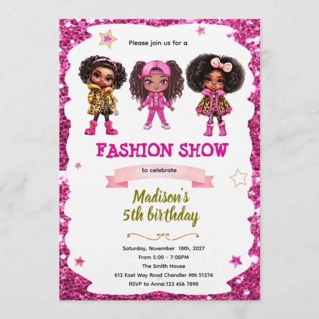 Convite de aniversário de boneca fashion (Frente)