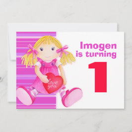 Convite de aniversário de boneca para meninas de 1