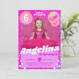 Convite de Aniversário de Boneca Rosa com Brilho