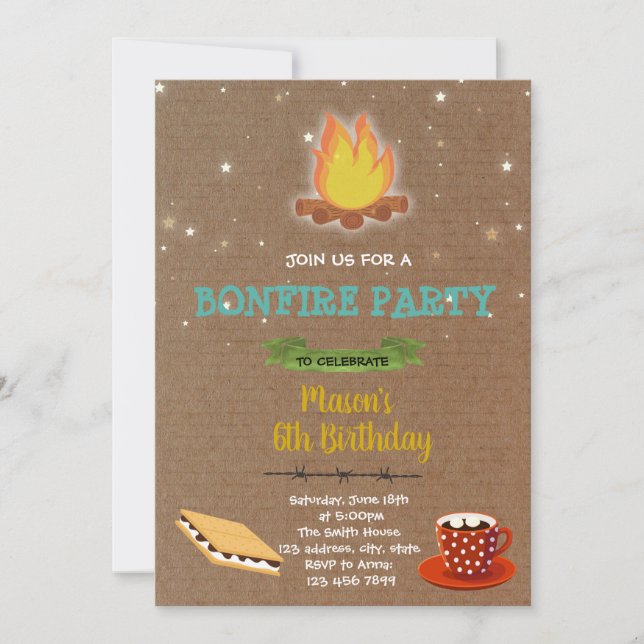 Convite de aniversário de Bonfire (Frente)