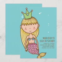 Convite de aniversário de Bonita Sereia Princesa