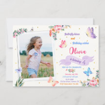 Convite de aniversário de borboleta com foto