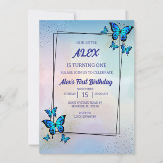 Convite de aniversário de Borboletas Azul