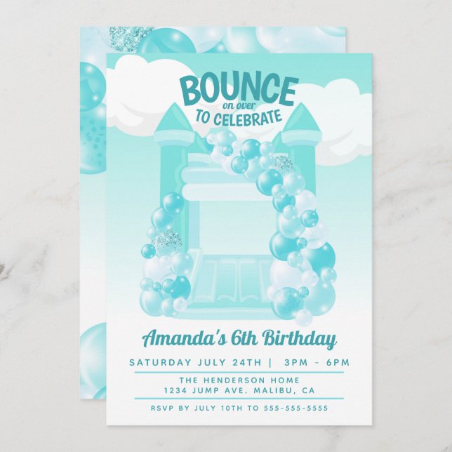 Convite de Aniversário de Bounce House (Frente/Verso)