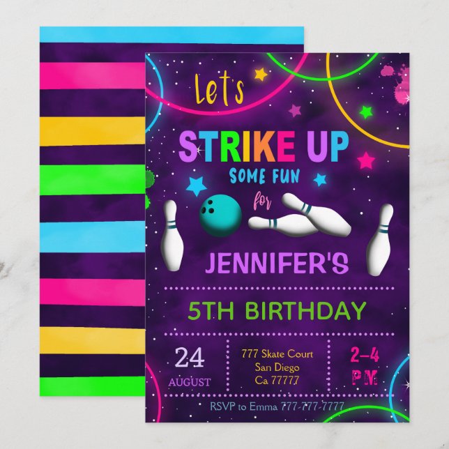 Convite de Aniversário de Bowling (Frente/Verso)