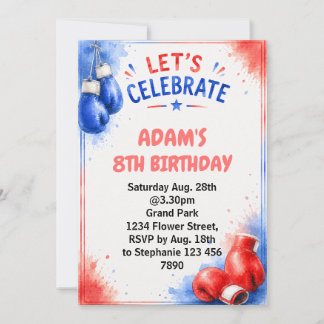 Convite de Aniversário de Boxe Aquarela