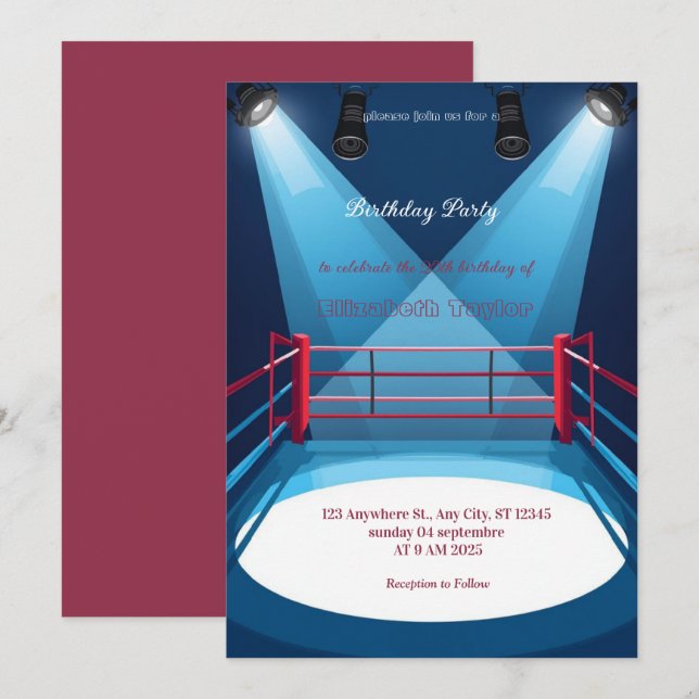 convite de aniversário de boxe esportes (Frente/Verso)