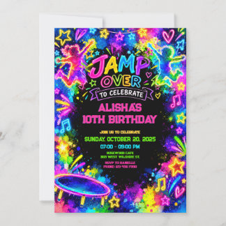 Convite de Aniversário de Brilho Neon de Trampolim