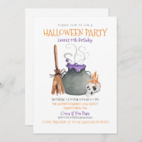 Convite de Aniversário de Bruxa Cauldron Halloween