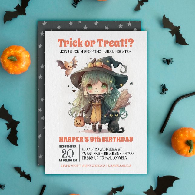 Convite de aniversário de Bruxas Doce (Step into a world of enchantment with our spooktacular Halloween birthday party invitation! )