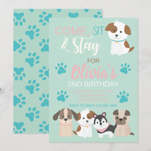convite de aniversário de cachorrinho (Frente/Verso)