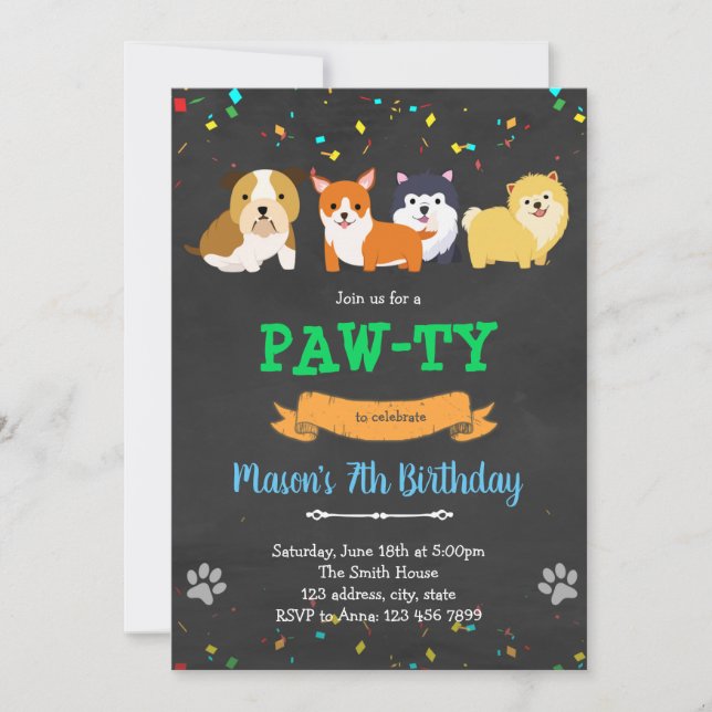 Convite de aniversário de cachorrinho de estimação (Frente)