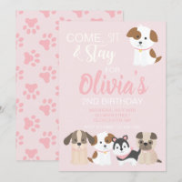 Convite de aniversário de cachorrinho Rosa