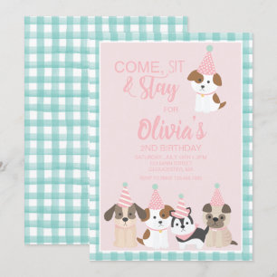 Convite de aniversário de cachorrinho rosa