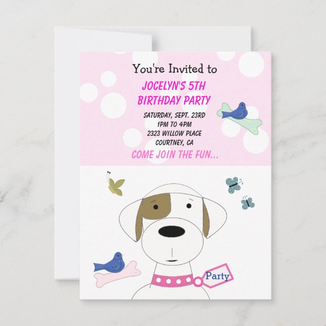 Convite de Aniversário de Cachorro de Desenho Anim (Frente)