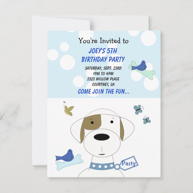Convite de Aniversário de Cachorro de Desenho Anim (Frente)