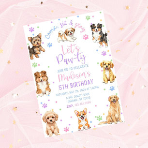 Convite de aniversário de cachorro editável-convit