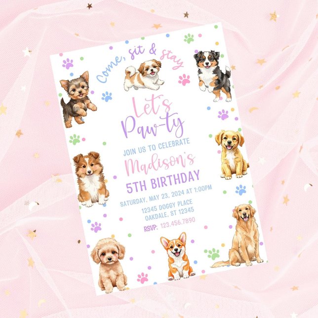 Convite de aniversário de cachorro editável-convit (Criador carregado)