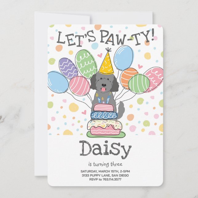 Convite de aniversário de Cachorro Goldendoodle (Frente)
