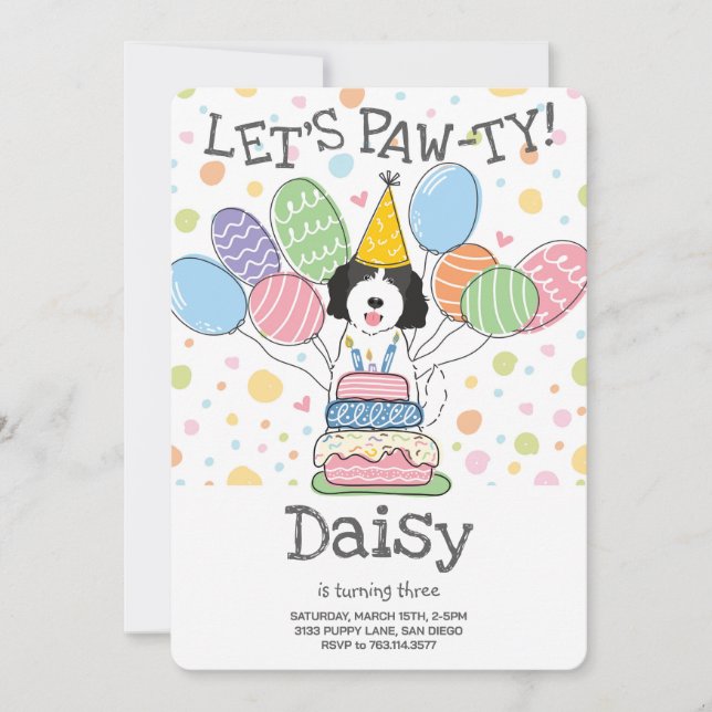 Convite de aniversário de Cachorro Goldendoodle (Frente)