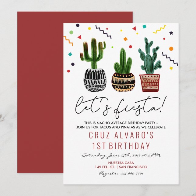 Convite de Aniversário de Cactus de Festa - QUALQU (Frente/Verso)
