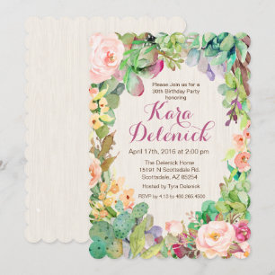 Convite de aniversário de Cactus Floral Suculto