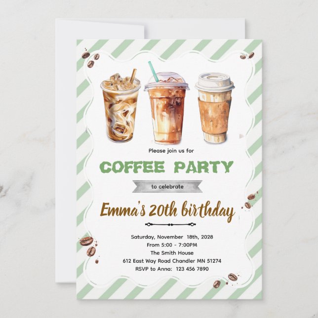 Convite de Aniversário de Café (Frente)