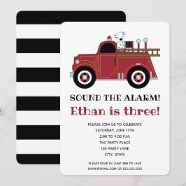 Convite de Aniversário de Caminhão de Bombeiros An